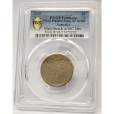 AUSTRALIA 2000 . ONE 1 DOLLAR COIN . ERROR . MULE . STRUCK ON TEN CENT